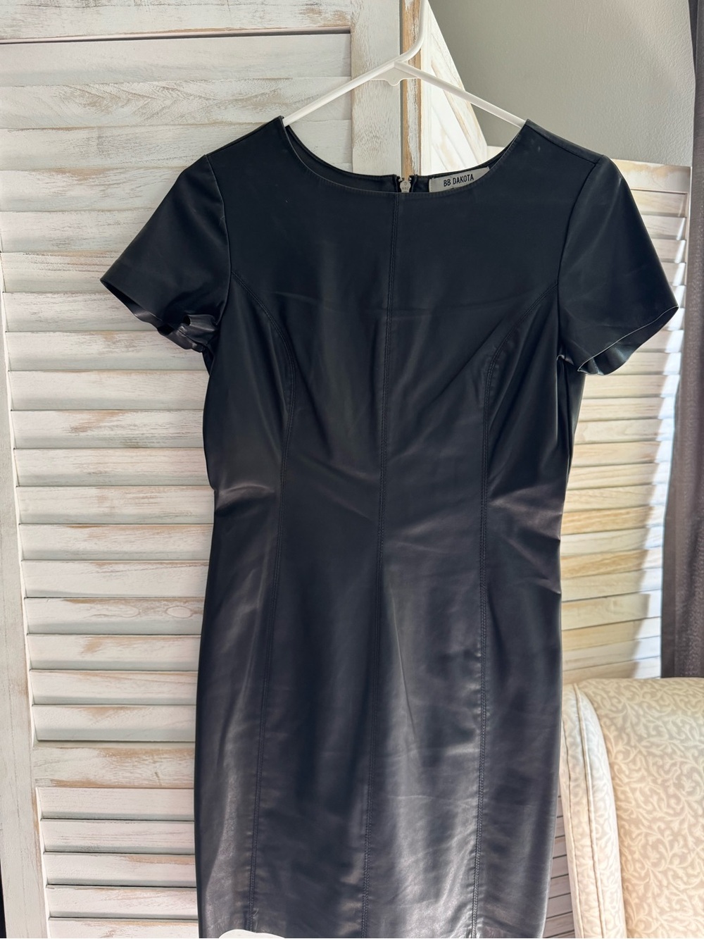 BB Dakota Black Faux Leather Short Sleeve Sheath Dress